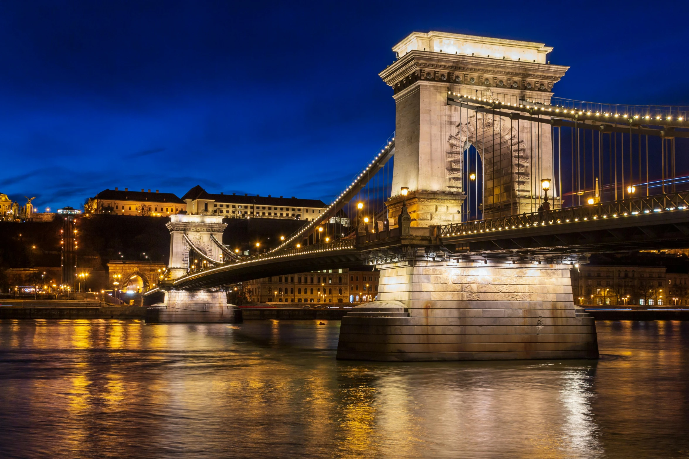 the chain bridge in budapest lit up at night, pexels contest winner, thumbnail, high quality print, 8k resolution”