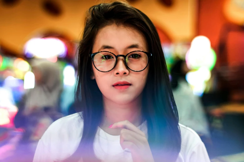 a close up of a person wearing glasses, a picture, vietnamese woman, avatar image, square glasses, 8k 50mm iso 10