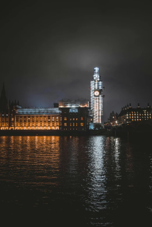 the big ben clock tower towering over the city of london at night, pexels contest winner, renaissance, view from the lake, 2022 photograph, brutalist buildings, plain background