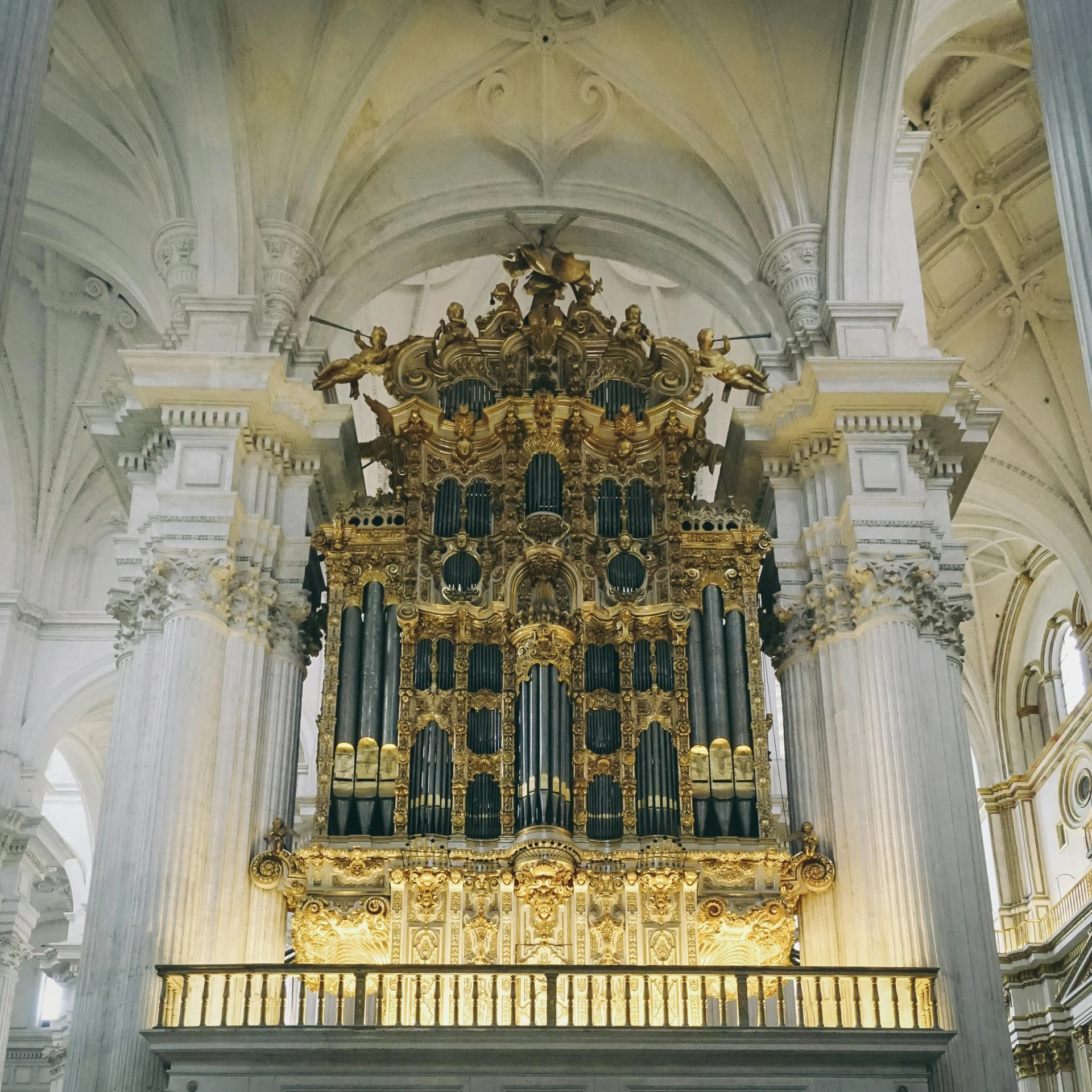 a large white and gold organ in a church, an album cover, pexels contest winner, baroque, grey, madrid, chest, listing image