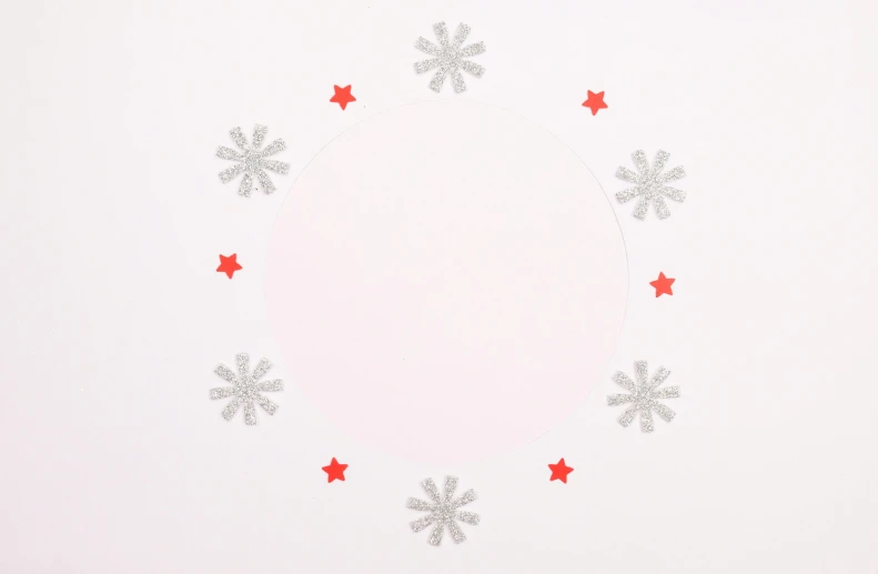 a circle of silver and red stars on a white background, on paper, product image