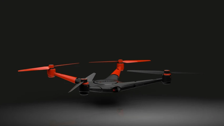 a red drone sitting on top of a black surface, a digital rendering, inspired by João Artur da Silva, for hire 3d artist, dark orange black white red, nazca design, twinmotion render