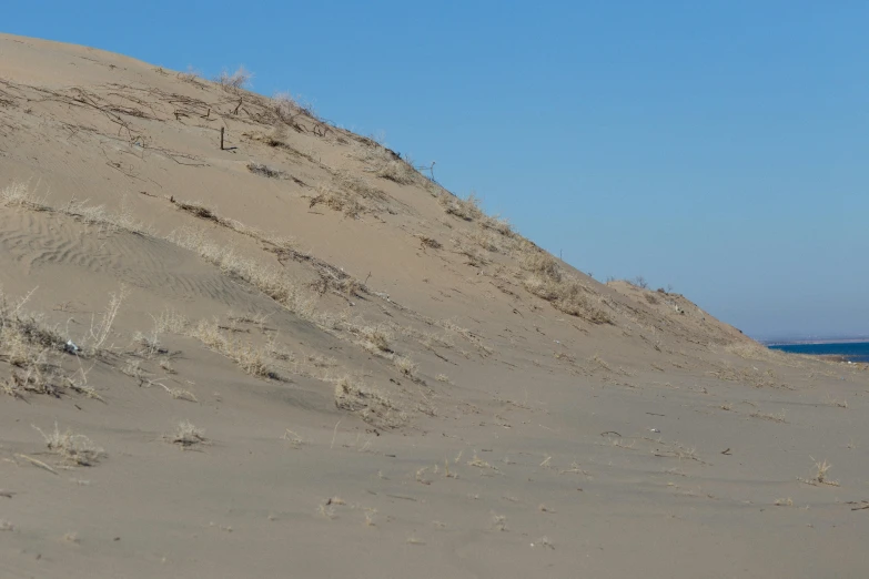 a man flying a kite on top of a sandy beach, by Daniel Lieske, land art, side view from afar, dune (2021), photo from the dig site, 3/4 view from below