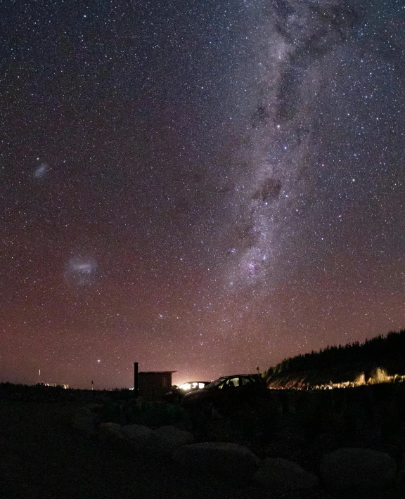 a night sky filled with lots of stars, by Peter Churcher, research station, galaxy in the background, leaked photo, instagram photo