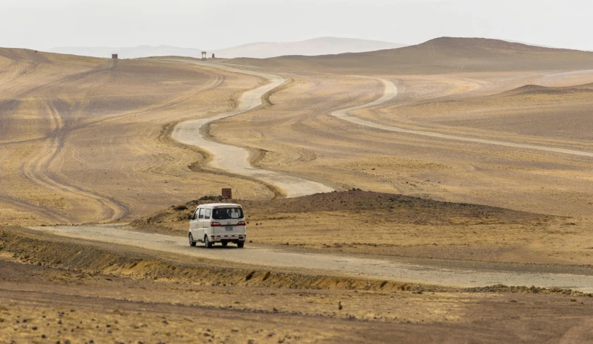 a van driving down a dirt road in the desert, les nabis, fan favorite, afar, an intricate, travellers