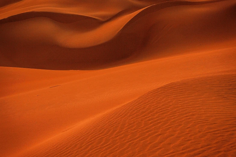 a person riding a horse in the desert, orange hue, red caviar instead of sand, sinuous, falling sand inside