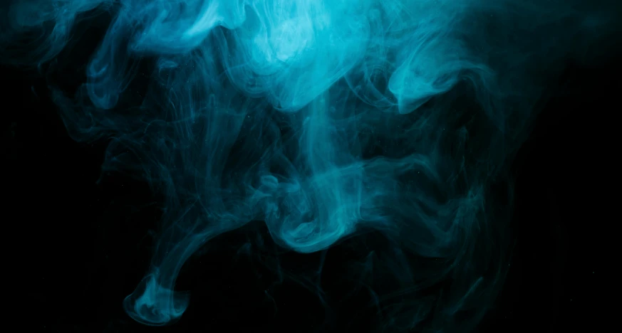 a close up of smoke on a black background, an album cover, inspired by Elsa Bleda, pexels contest winner, abstract expressionism, blue - turquoise fog in the void, blue bioluminescent plastics, instagram post, resin