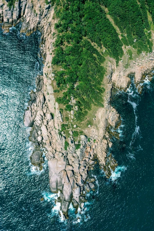 a large body of water next to a lush green hillside, an album cover, pexels contest winner, satellite photo, south korea, rocky shore, profile pic