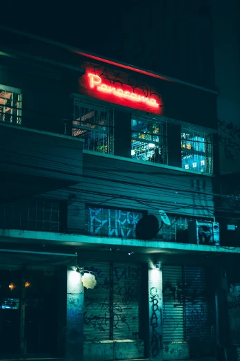 a neon sign that is on the side of a building, pexels contest winner, renaissance, paranoia everywhere, nightcafe, the panorama, in style of kar wai wong