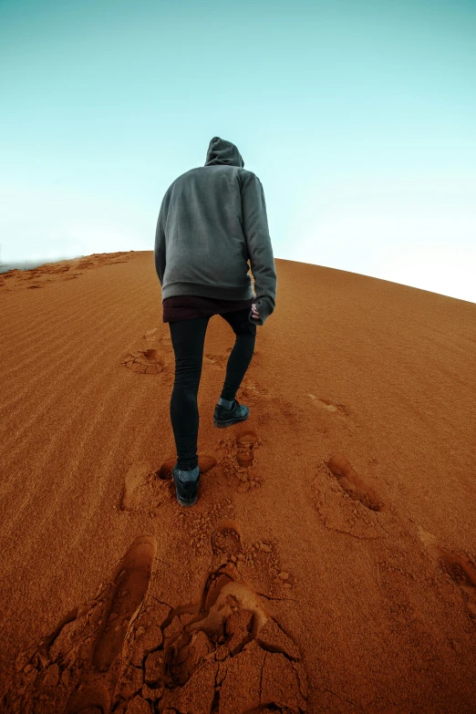 a person that is walking in the sand, trending on pexels, arabian features, australian, full body pov, casually dressed