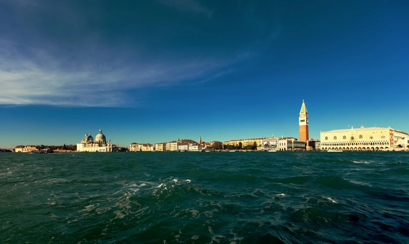 a large body of water with buildings in the background, by Jan Rustem, pexels contest winner, renaissance, venice biennale, 4k photo gigapixel, square, 4 k cinematic panoramic view