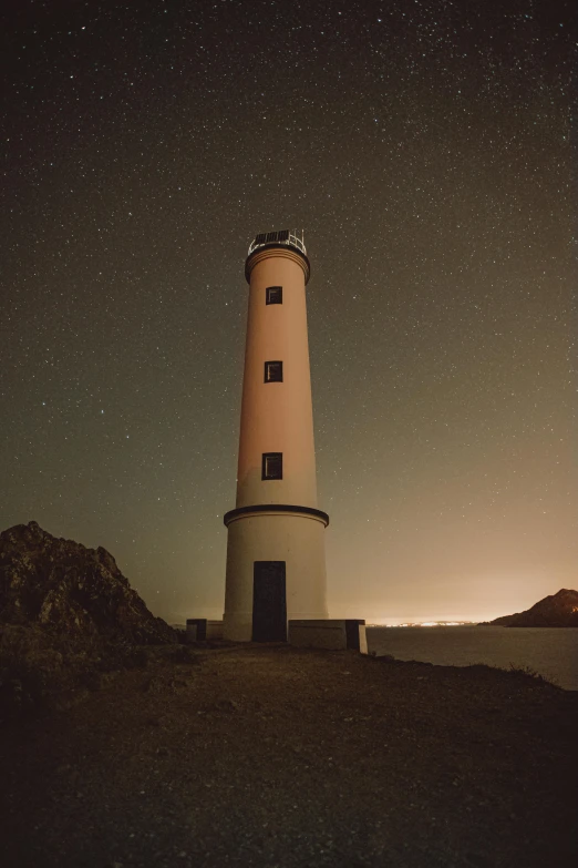 a light house sitting on top of a hill, by Ryan Pancoast, space photography, lightweight, pillar, lights off