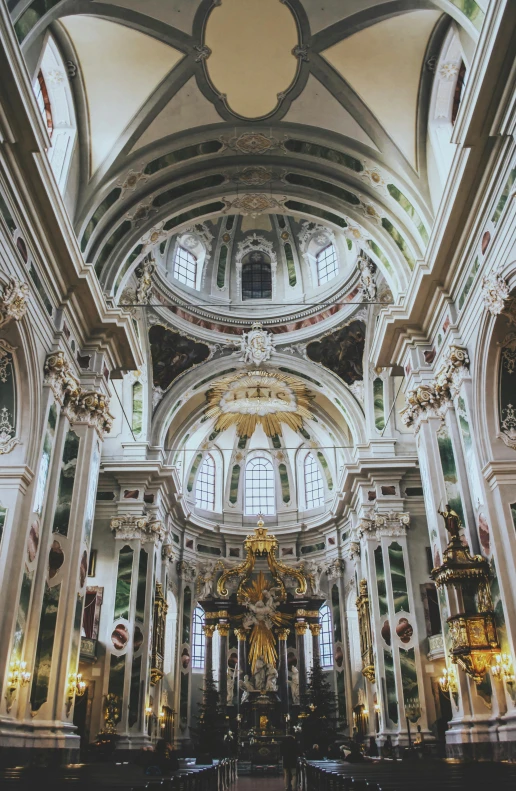 a view of the inside of a cathedral, a picture, unsplash contest winner, baroque, holy roman empire, facing front, hyperdetailed photo, neoclassicism style