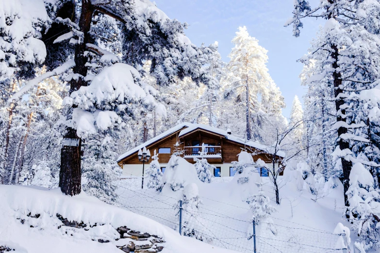 a cabin in the middle of a snowy forest, by Albert Dorne, pexels contest winner, in the swiss alps, 🎀 🗡 🍓 🧚, conde nast traveler photo, exterior photo