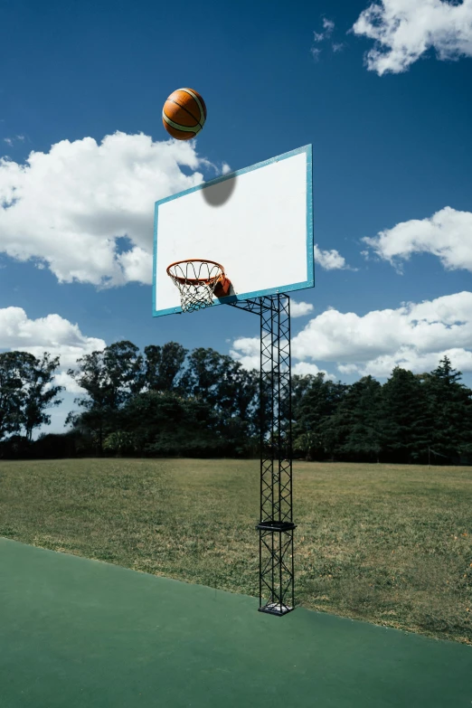 a basketball hoop in the middle of a field, square, 8k ”, display”, medium height