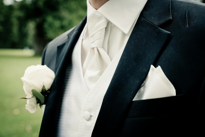 a close up of a person wearing a suit and tie, wearing a wedding dress, white and black clothing, afternoon time, silver，ivory