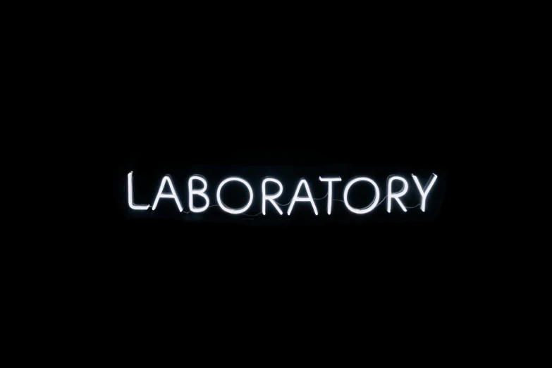 a neon sign that says laboratory on a black background, by Daniel Lieske, still image from tv series, 💋 💄 👠 👗, labrador, teamlab