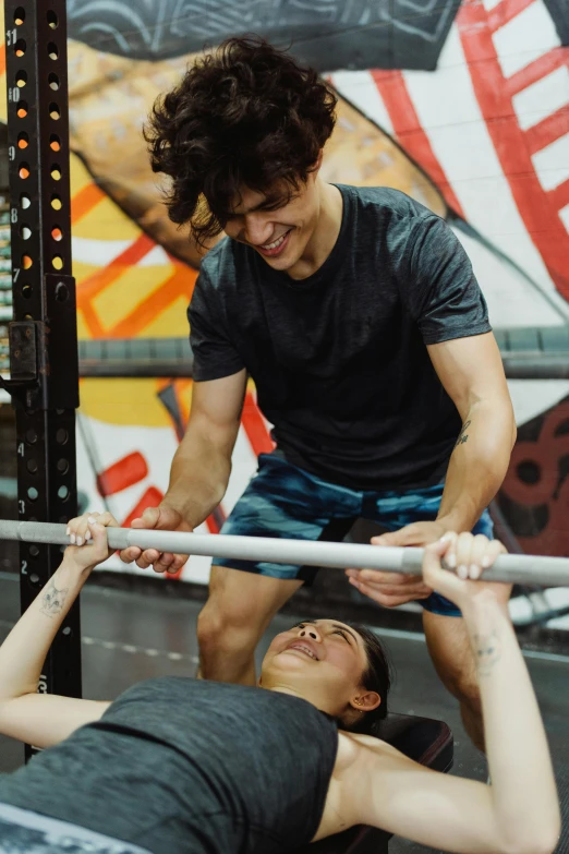 a man and a woman working out in a gym, by John Luke, profile image, bench, lachlan bailey, lesbians