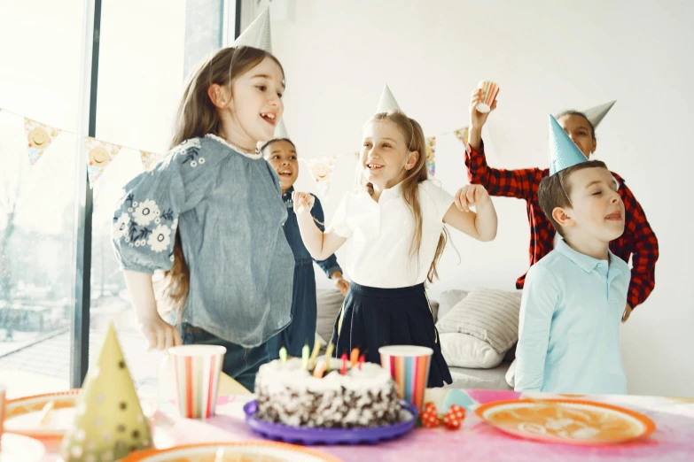a group of children at a birthday party, by Nicolette Macnamara, shutterstock, happening, dancing in the background, background image, instagram post, 15081959 21121991 01012000 4k