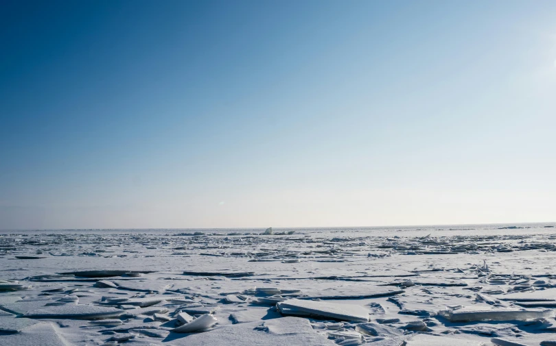 a man flying a kite on top of a snow covered field, seafood in preserved in ice, inuk, distant photo, unsplash photography