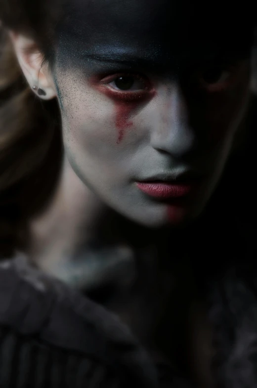 a close up of a person with makeup on, inspired by Jan Lievens, renaissance, nosferatu princess, grey skin, cgsociety ), mads mikkelsen as a vampire