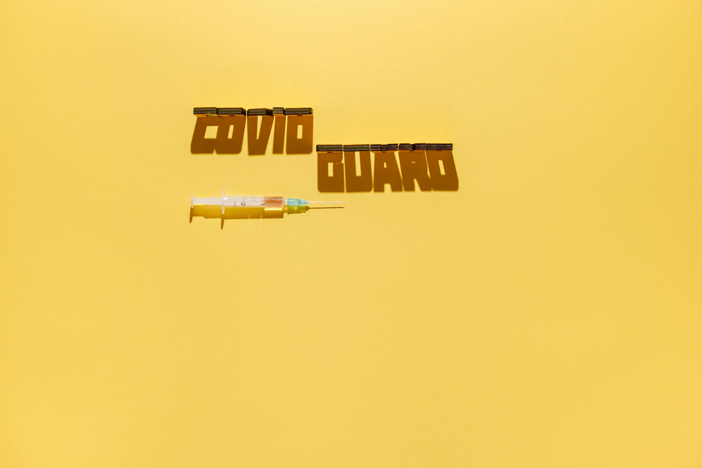 a pair of scissors sitting on top of a yellow surface, an album cover, deviantart, holding syringe, guard, covid, gildhardho