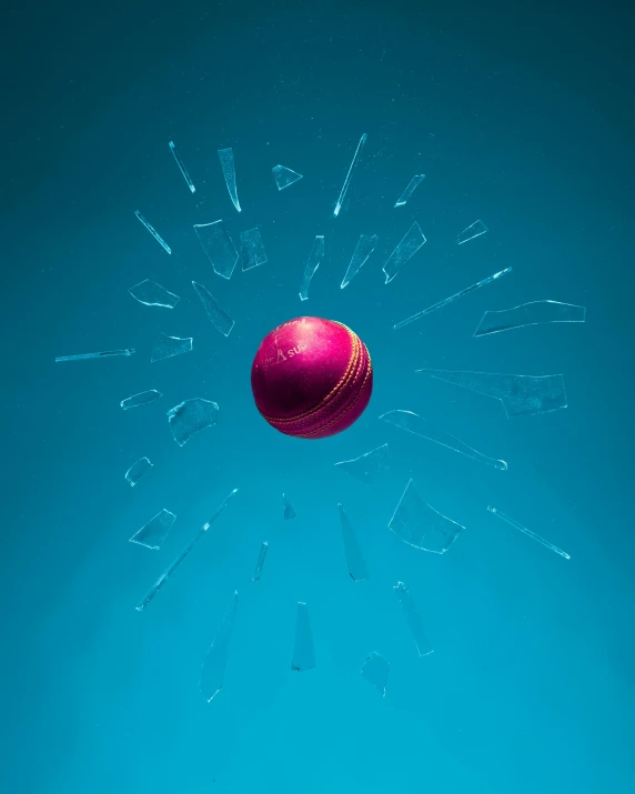 a red ball is flying through the air, an album cover, by Doug Ohlson, pexels contest winner, conceptual art, pink and teal, sports photo, amoled wallpaper, the god particle