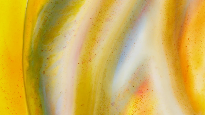 a close up of a banana on a yellow surface, an abstract sculpture, inspired by Morris Louis Bernstein, flickr, lyrical abstraction, iridescent glass, opal flesh, nebulas swirls, closeup 4k