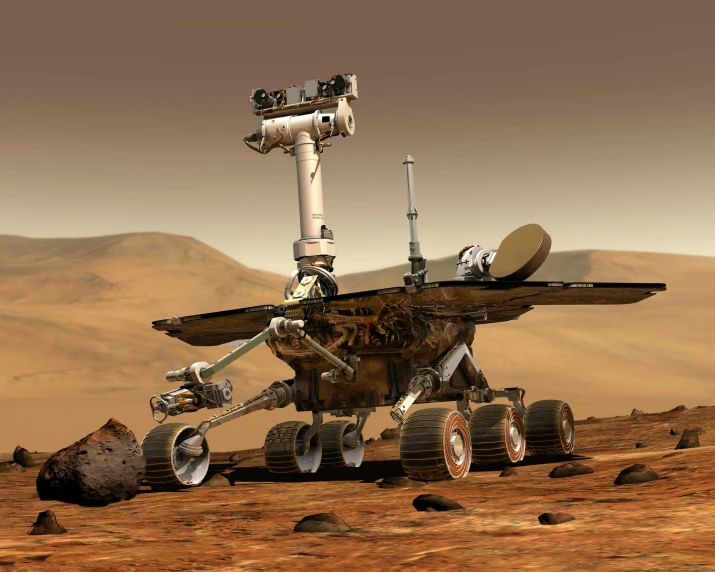 a computer generated image of a mars rover, by Melissa Benson, pexels, 1 9 9 8 photo, chocolate, markings on robot, bells