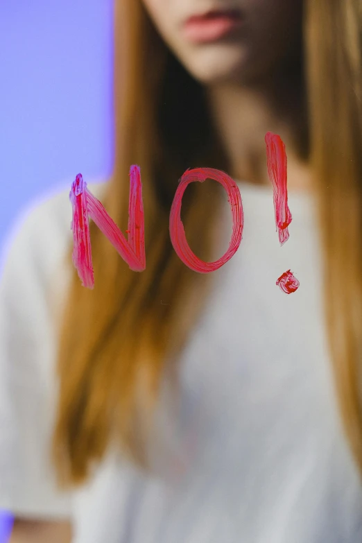 a close up of a person holding a cell phone, a picture, by Julia Pishtar, neoism, woman holding sign, no blur, annoyed, on a canva