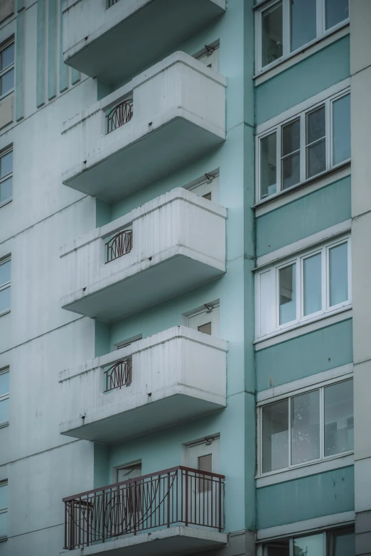 an apartment building with balconies and balconies on the balconies, a colorized photo, inspired by Elsa Bleda, unsplash, brutalism, white and pale blue, archviz, square, 15081959 21121991 01012000 4k