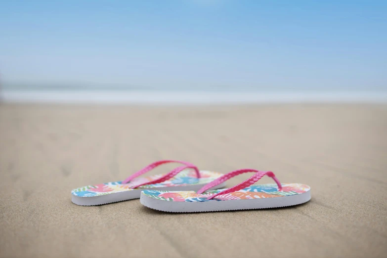 a pair of flip flop flop flop flop flop flop flop flop flop flop flop flop flop flop, by Rachel Reckitt, pexels, girl on the beach, made of glazed, patterned, pink and blue neon