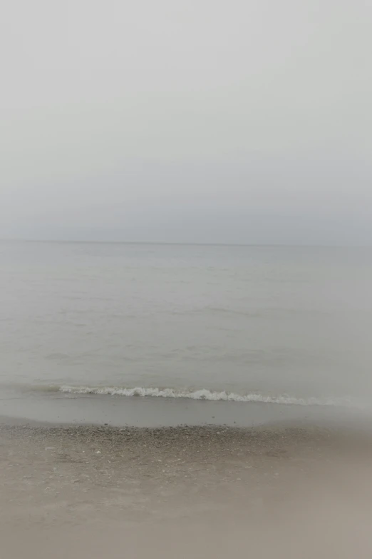 a man standing on top of a sandy beach next to the ocean, inspired by Andreas Gursky, romanticism, light grey mist, 2 5 6 x 2 5 6, beauty fog, hziulquoigmnzhah