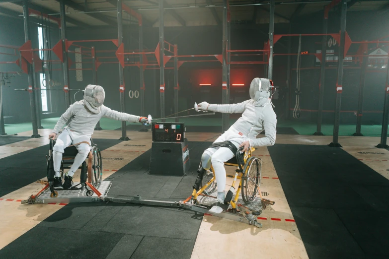 a couple of people that are on a bike, fencing, sitting on a metal throne, sparring, beeple and mike winkelmann