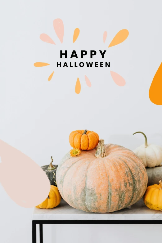 a group of pumpkins sitting on top of a table, a cartoon, trending on unsplash, happening, 2 5 6 x 2 5 6 pixels, happy color, pastel', banner