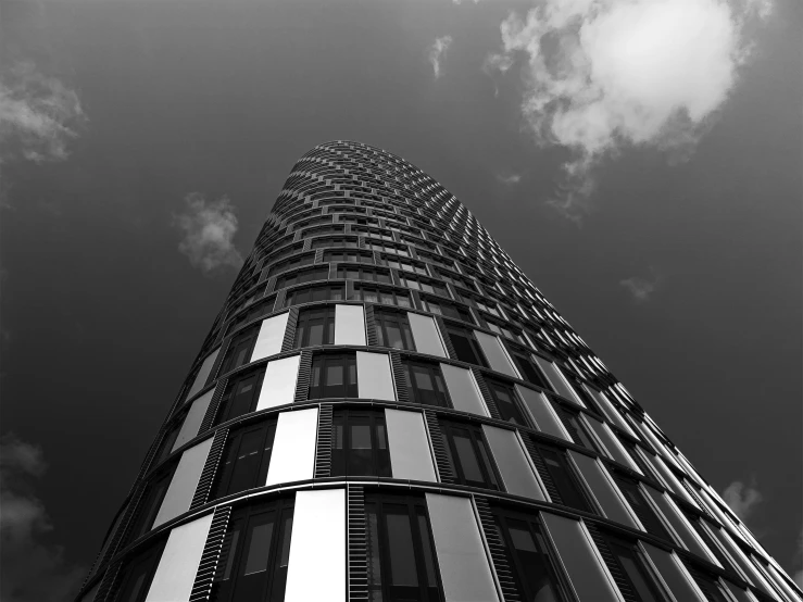 a black and white photo of a tall building, by Matthias Weischer, unsplash contest winner, spiral, wikimedia commons, solarised, london architecture