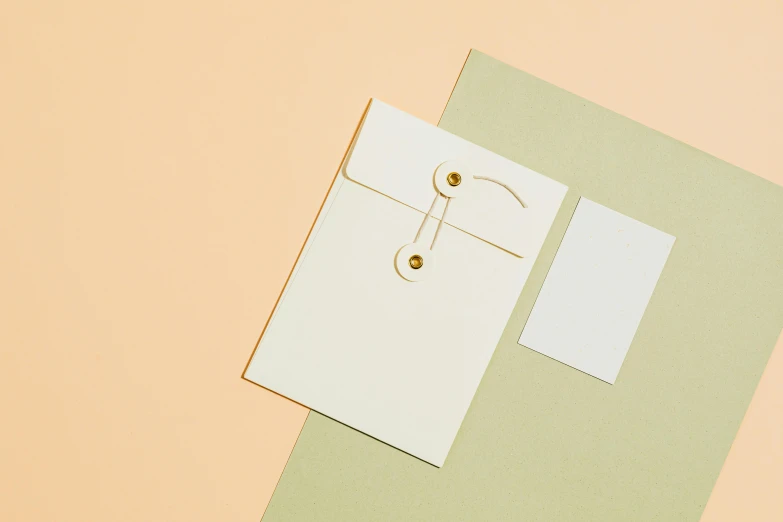 a pair of earrings sitting on top of a piece of paper, by Andrei Kolkoutine, trending on unsplash, postminimalism, card template, beige color scheme, vibrant threads, lime and gold hue