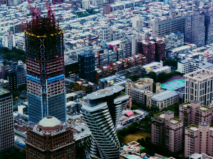 a view of a city from the top of a building, inspired by Zha Shibiao, pexels contest winner, hyperrealism, taiwan, view from helicopter, 2 0 0 0's photo, european japanese buildings