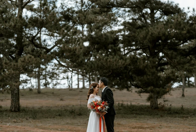 a bride and groom standing next to each other in a field, pexels contest winner, arrendajo in avila pinewood, marton gyula kiss ( kimagu ), hoang long ly, profile image