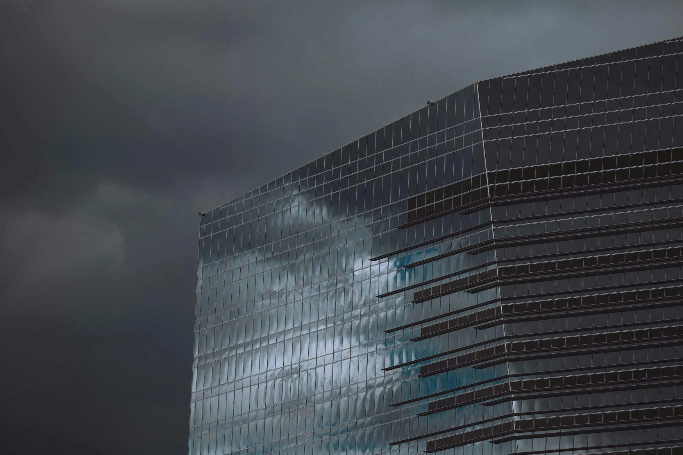 a plane flying through a cloudy sky next to a tall building, by Daarken, magical stormy reflections, cinematic shot ar 9:16 -n 6 -g, huge glass structure, utrecht