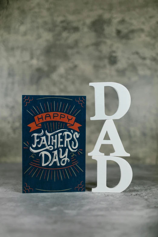 a father's day card next to a father's day card, dau-al-set, backlighted, detailed letters, thumbnail, mid shot portrait