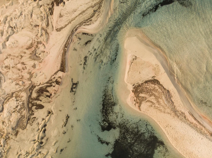 a large body of water next to a sandy beach, a picture, by Lee Loughridge, unsplash contest winner, australian tonalism, an exquisite 3 d map, marbled veins, birdeye, subtle colors