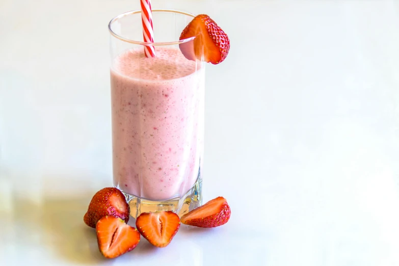 a close up of a drink in a glass with strawberries, an album cover, pexels, milkshake, 🎀 🗡 🍓 🧚, profile image, white background