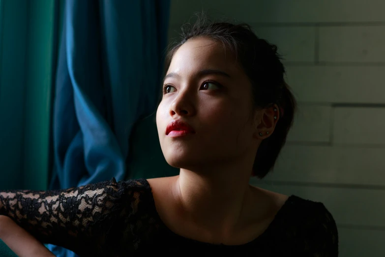 a beautiful young woman sitting in front of a window, a portrait, inspired by Ruth Jên, pexels contest winner, south east asian with round face, lights on, profile image, vietnamese woman