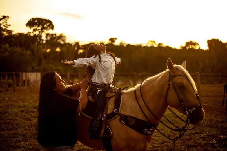 a little girl riding on the back of a horse, pexels contest winner, golden hour cinematic, mexican vaquero, 👰 🏇 ❌ 🍃, profile image