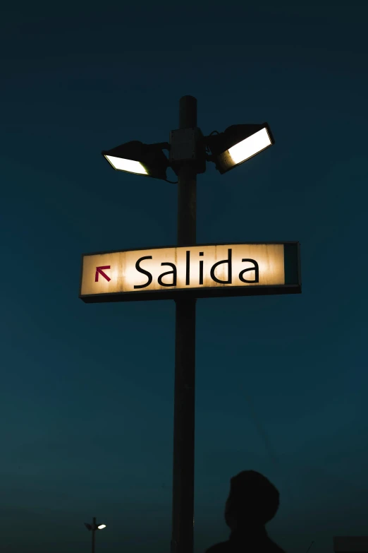 a person standing under a street sign at night, inspired by Carlos Saenz de Tejada, trending on unsplash, salsa social dance, palutena, sat down in train aile, square