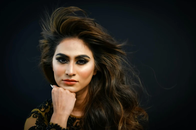a close up of a woman with long hair, inspired by Ambreen Butt, trending on pexels, hurufiyya, androgynous male, actress, photographed for reuters, rectangle