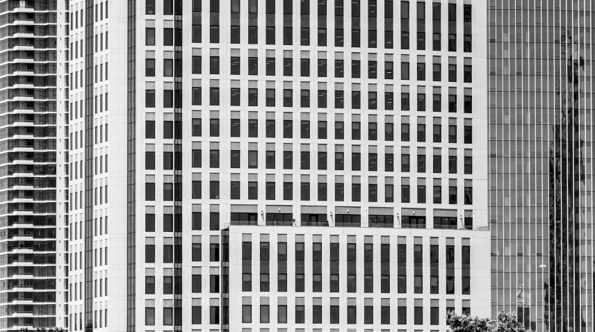 a black and white photo of a tall building, a photo, inspired by David Chipperfield, windows and walls :5, capital plaza, shot on 1 5 0 mm, hi resolution