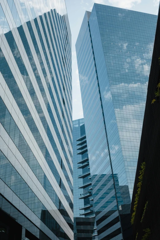 a couple of tall buildings sitting next to each other, a picture, by Sven Erixson, reflective glass, high quality photo, minneapolis, vivid lines