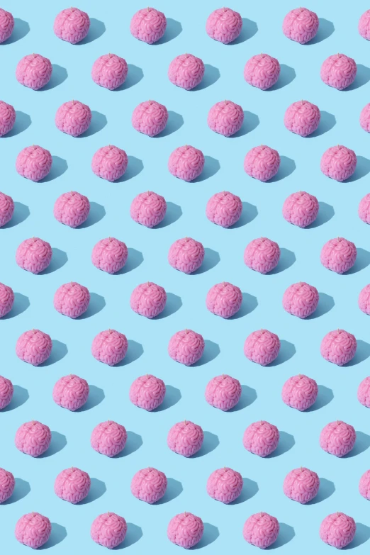 a pattern of pink balls on a blue background, an album cover, by Carey Morris, trending on unsplash, edible crypto, textured 3 d, repeat pattern, featuring pink brains